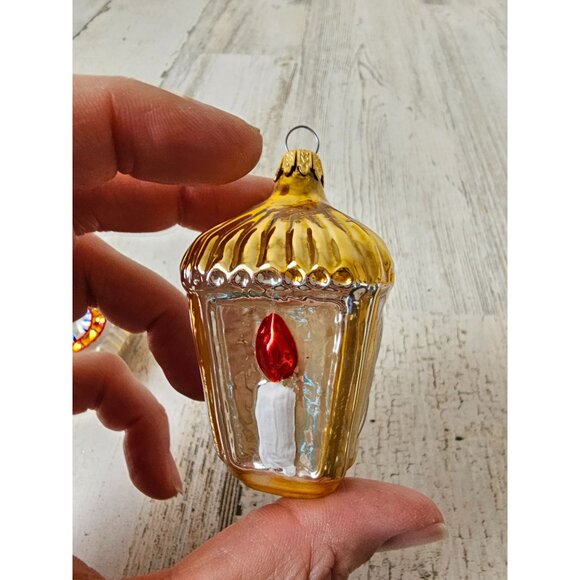 Vintage lantern candle clock Mercury glass ornament set Xmas tree gold - Picture 7 of 12